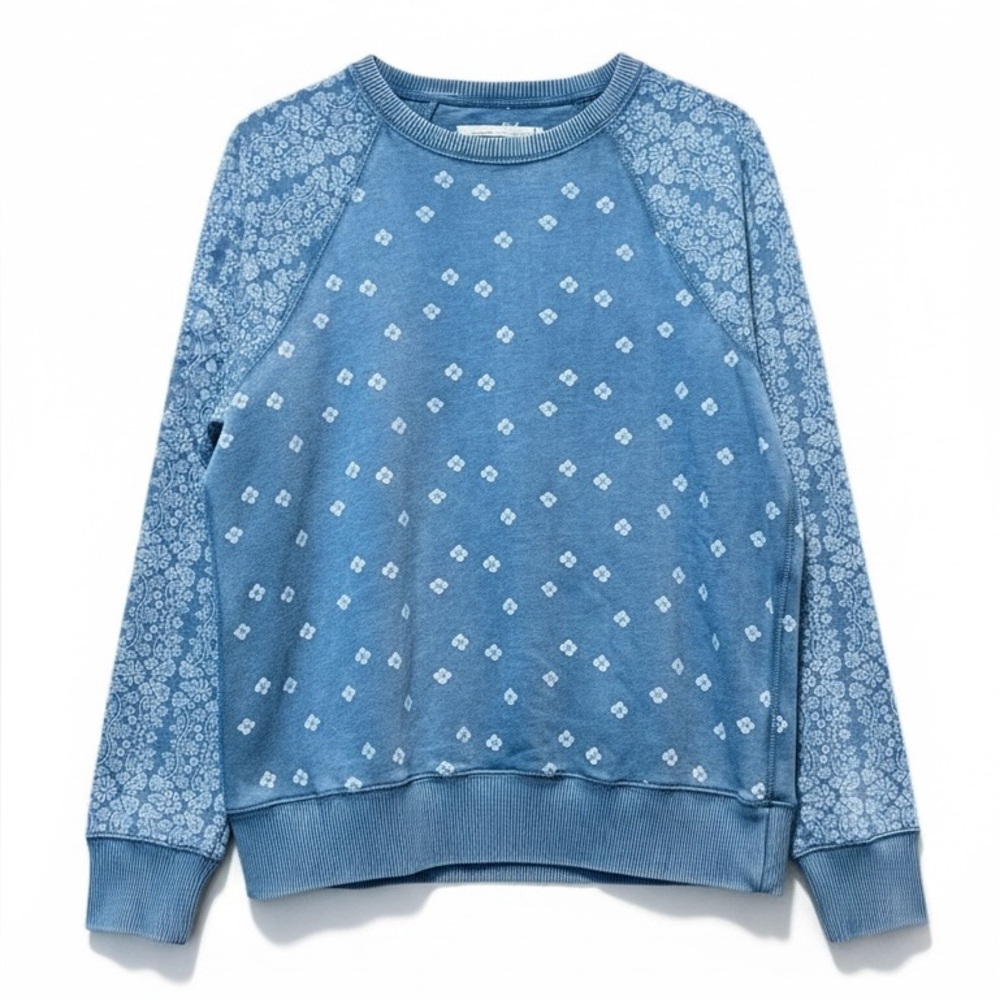 aerie Dusty Blue Floral Raglan Crewneck Sweatshirt